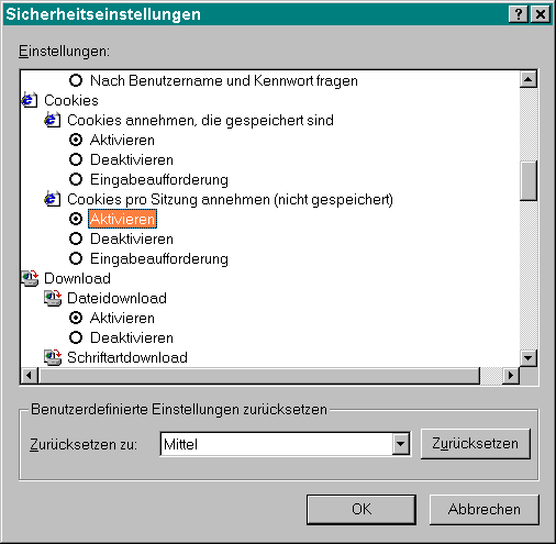 Cookie-Einstellungen im Internet-Explorer