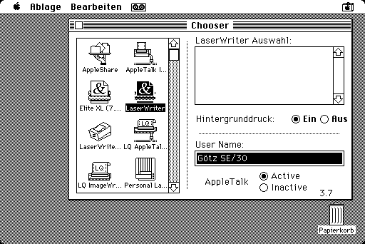 Screenshot der Auswahl