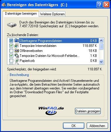 Standard Datenträgerbereinigung