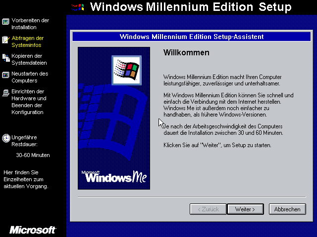 Das Windows ME Setup