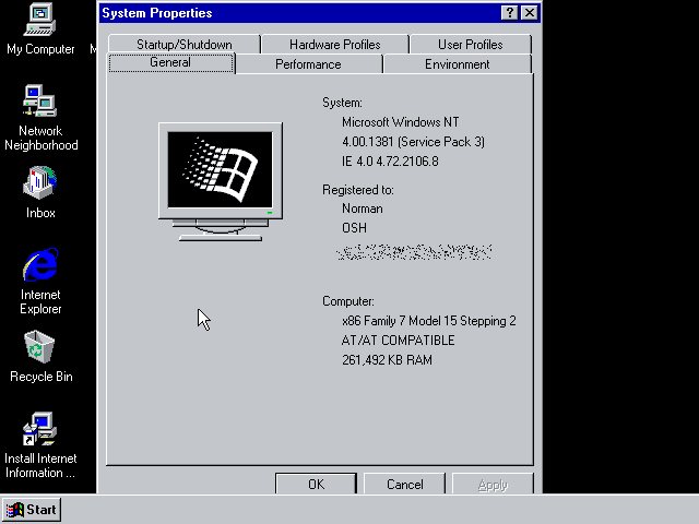 Systemeigentschaften von Windows NT 4.0 Terminal Server